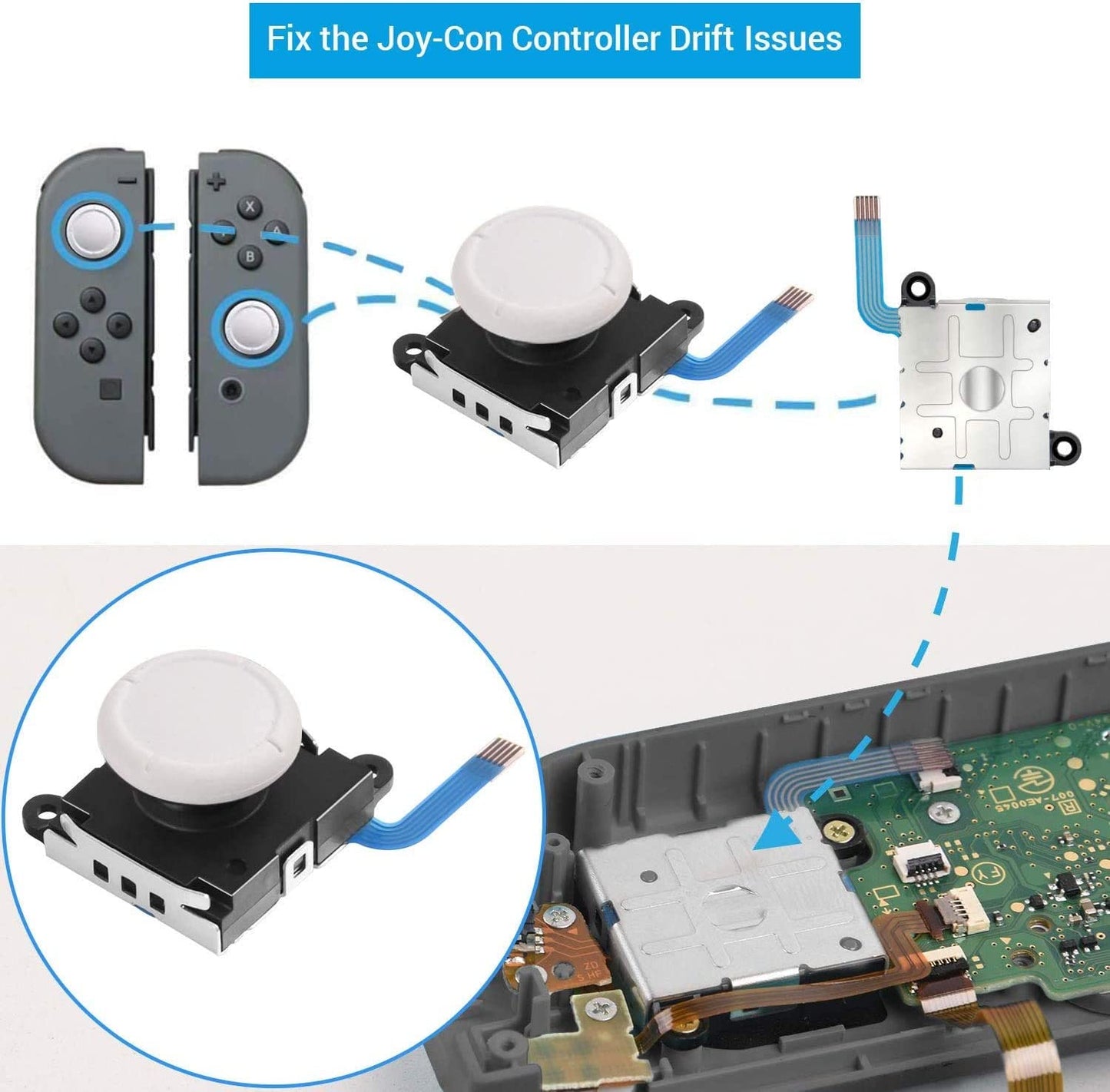 Nintendo Switch Joy-Con 3D Analog Stick – Blue, Red, Black, White (Single & 2-Pack)