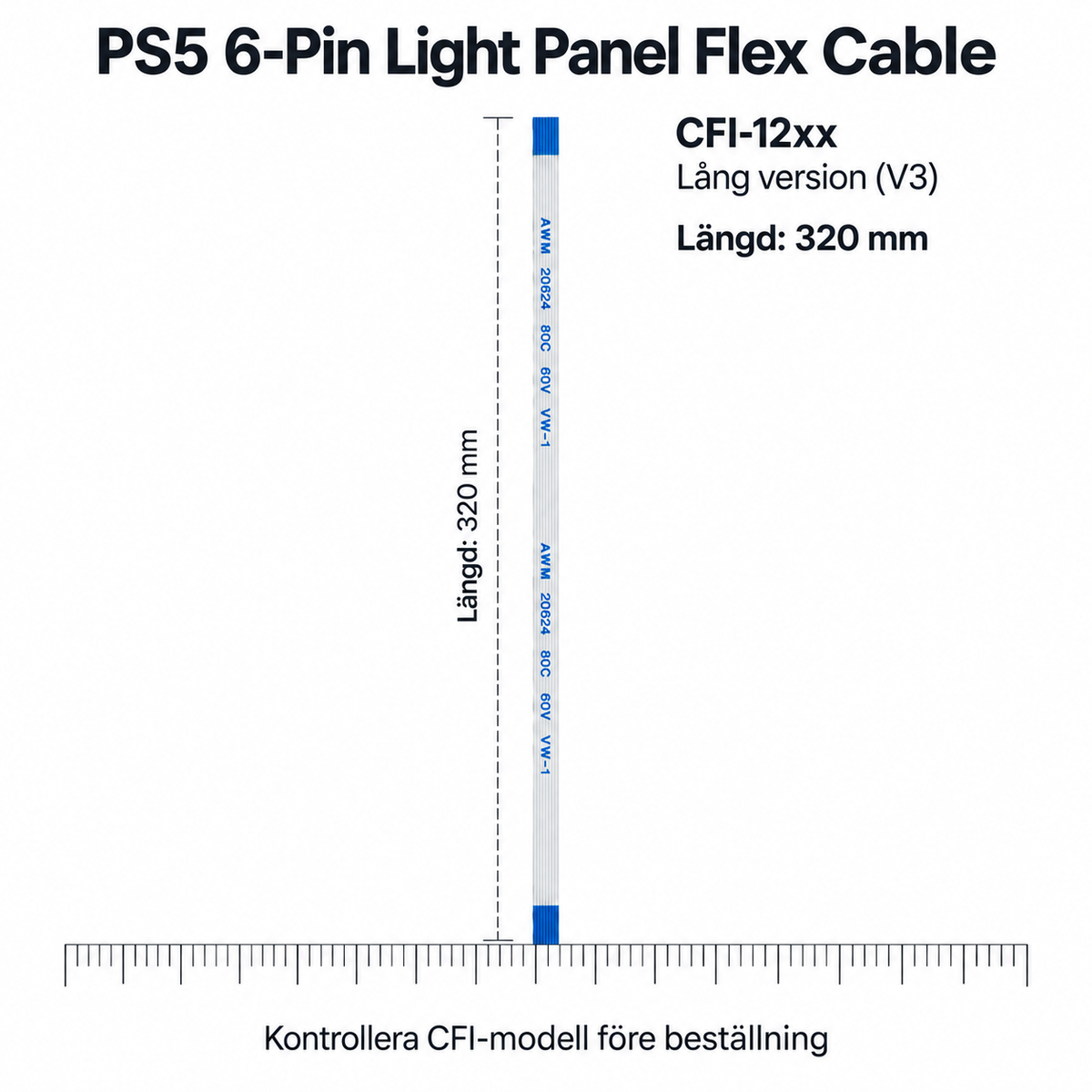 PS5 Flexkabel Ljuspanel – 6-pin FFC för LED-panel (CFI-10xx / CFI-11xx / CFI-12xx)