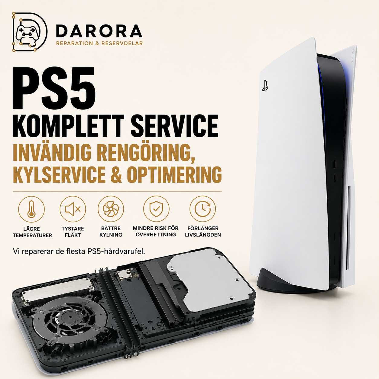 PS5 Komplett Service – Invändig rengöring, kylservice & optimering