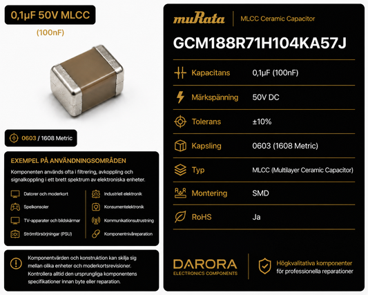 Murata 0.1µF 50V 0603 MLCC – GCM188R71H104KA57J