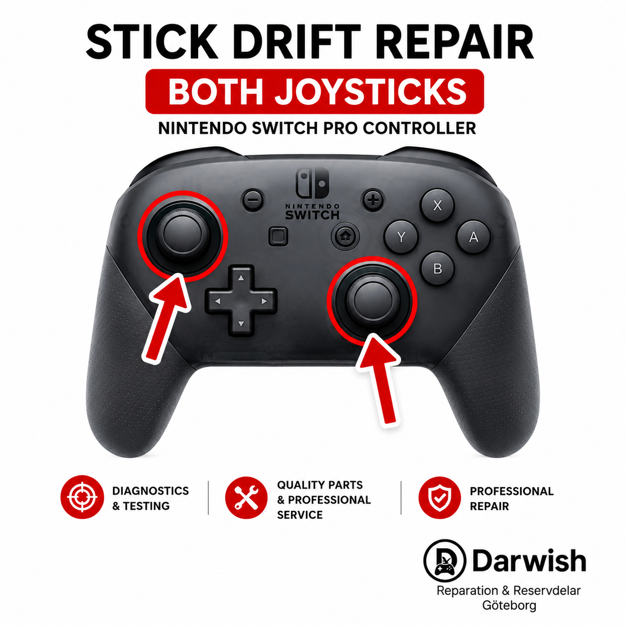 Nintendo Switch Pro Controller Stick Drift Repair Fix Service