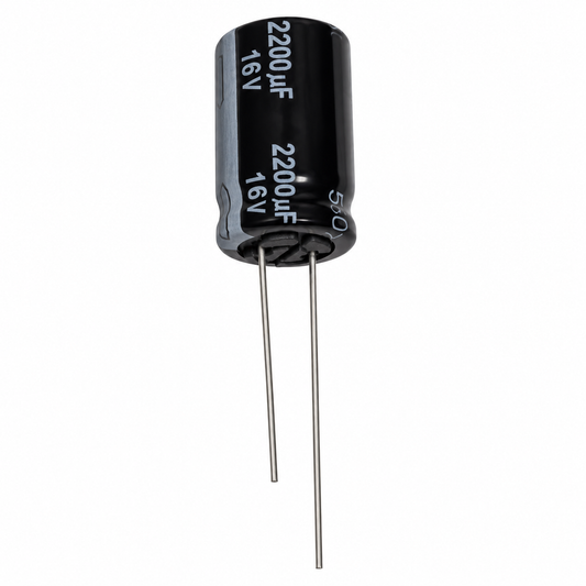 Panasonic EEU-FR1C222 2200µF 16V kondensator på vit bakgrund