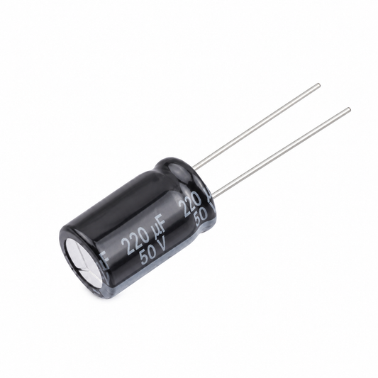 Panasonic EEU-FR1H221B 220µF 50V kondensator på vit bakgrund