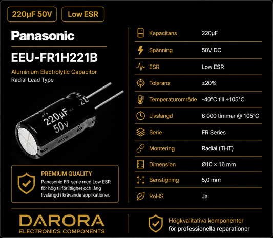 Panasonic 220µF 50V Low ESR – FR1H221B