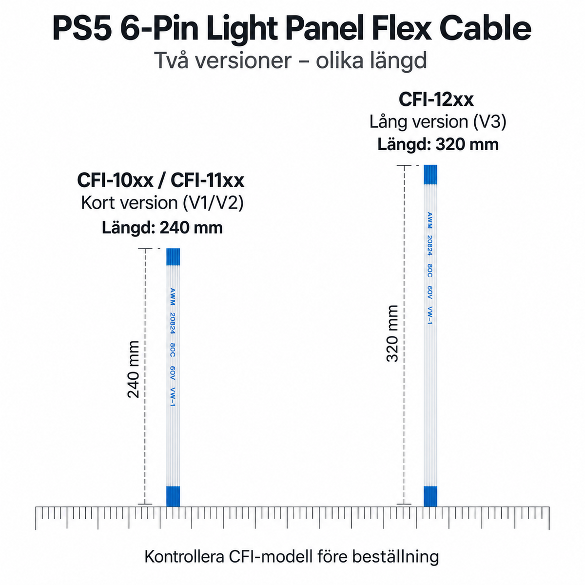 PS5 Flexkabel Ljuspanel – 6-pin FFC för LED-panel (CFI-10xx / CFI-11xx / CFI-12xx)