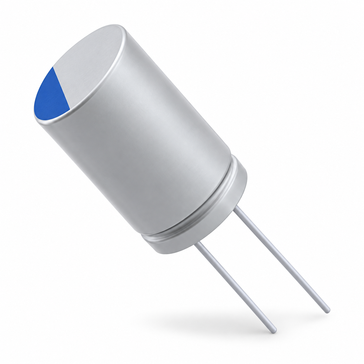 KEMET 680µF 35V Radial Polymer Capacitor – A750MW687M1VAAE018 – representativ produktbild på vit bakgrund